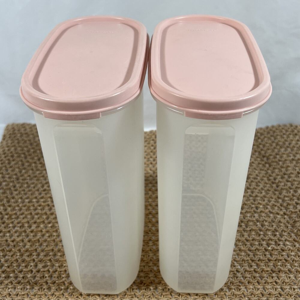 Vintage Set/2 Tupperware Modular Mate Oval Pink 2.3L 9.75 Cups 1614 & 1616 Lid